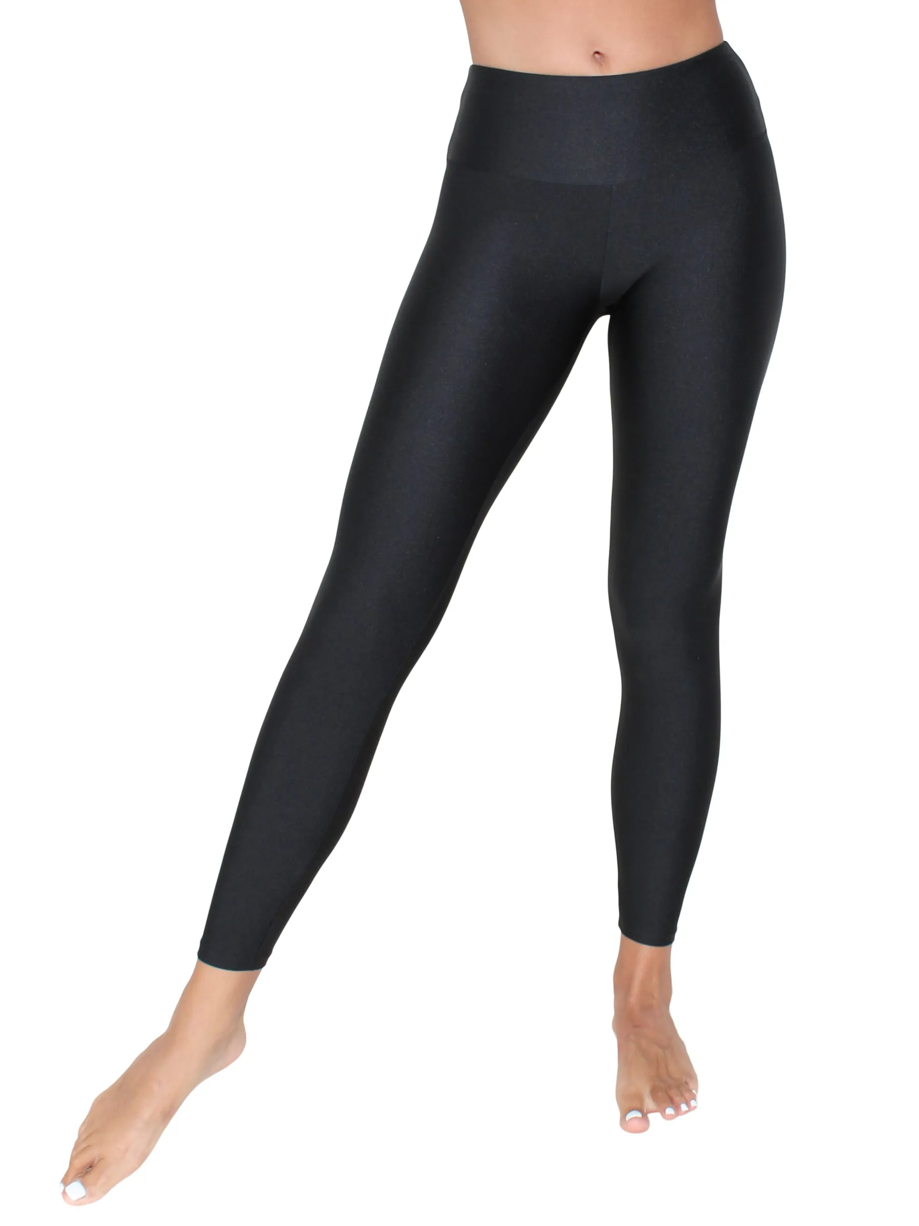 Mid-rise glossy disco leggings - black