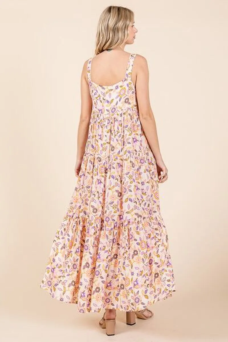 Mittoshop Flower Print Tiered Sleeveless Empire Maxi Dress