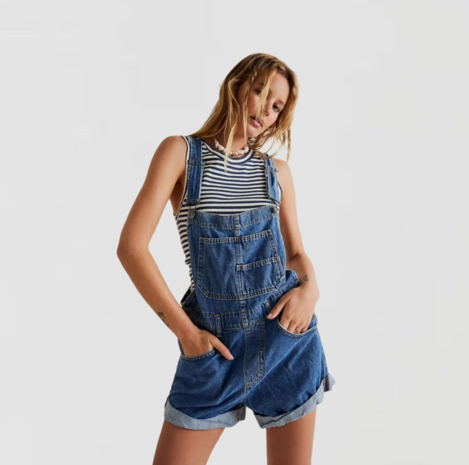 Multi-Pocket Overalls Shorts