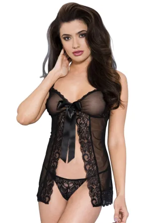 Music Legs Lace Trim Mesh Babydoll