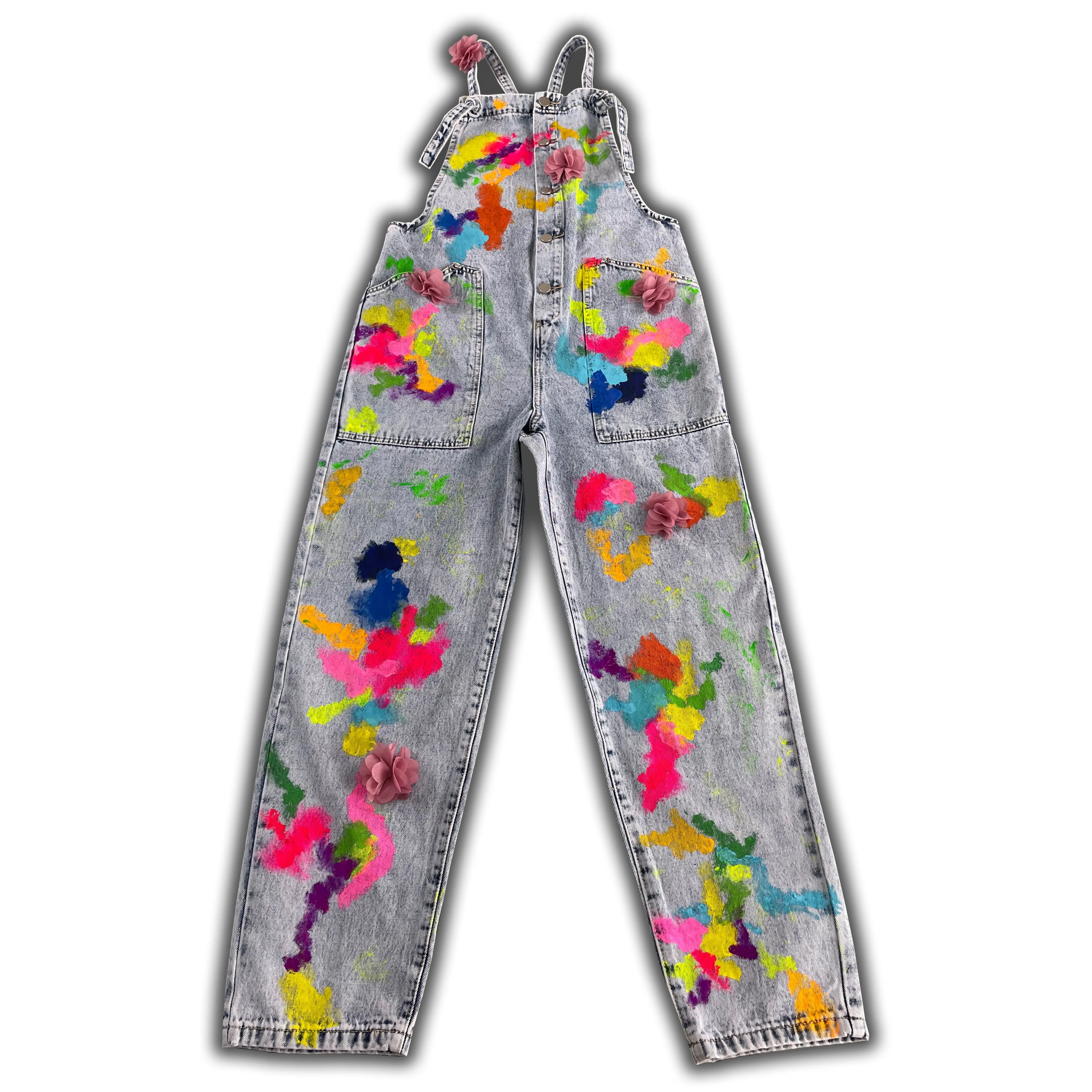 Neon Splashes - Hand-Painted Overalls