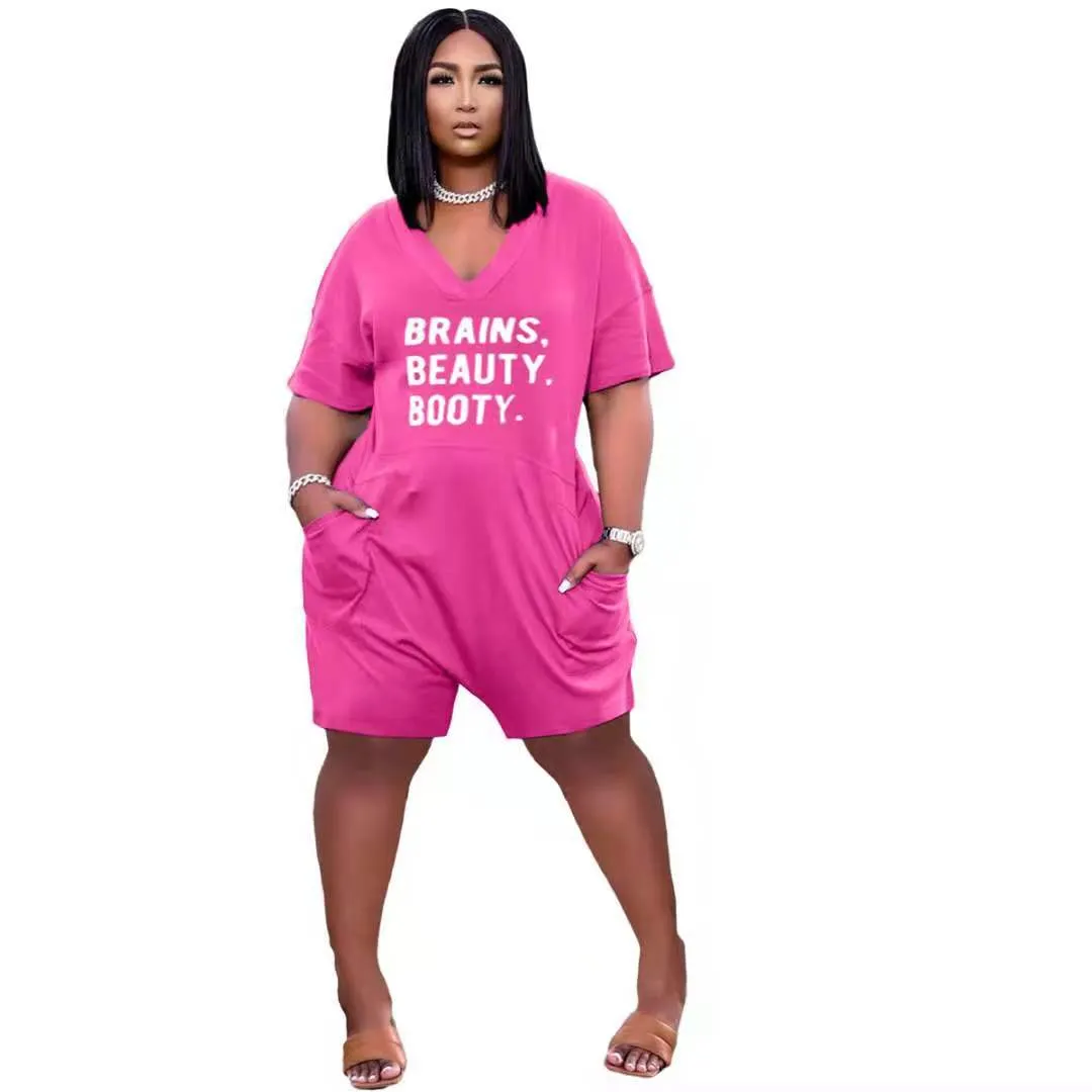 New letter printing loose V-neck jumpsuit AY1345