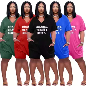 New letter printing loose V-neck jumpsuit AY1345