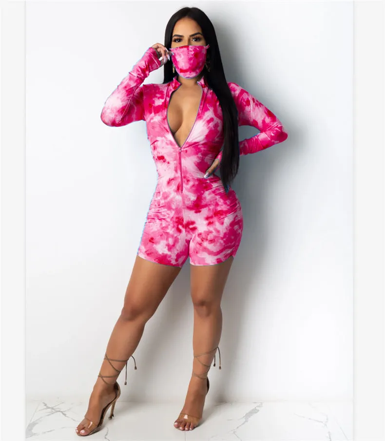 New tie-dye deep V jumpsuit(with mask) YC2111