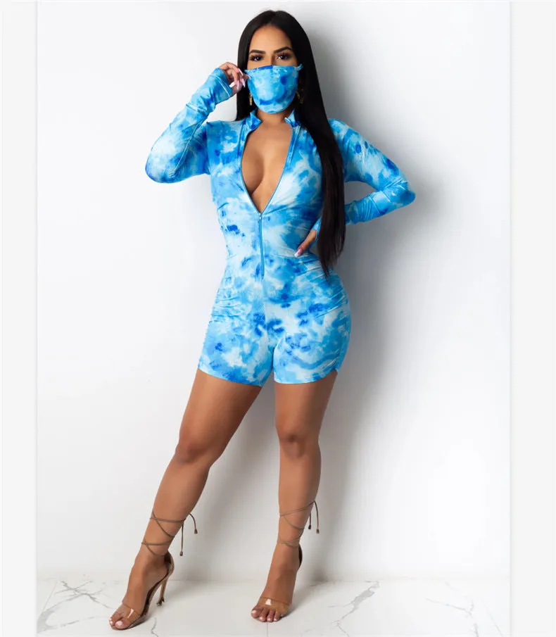 New tie-dye deep V jumpsuit(with mask) YC2111