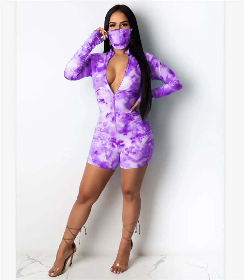 New tie-dye deep V jumpsuit(with mask) YC2111