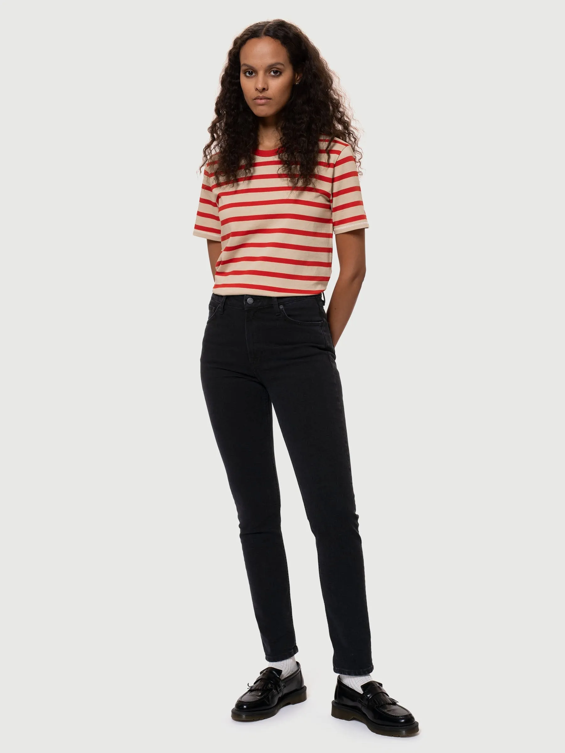【Nudie Jeans】Joni Breton Stripe Offwhite/Red 經典紅白條紋 色織布女款短T