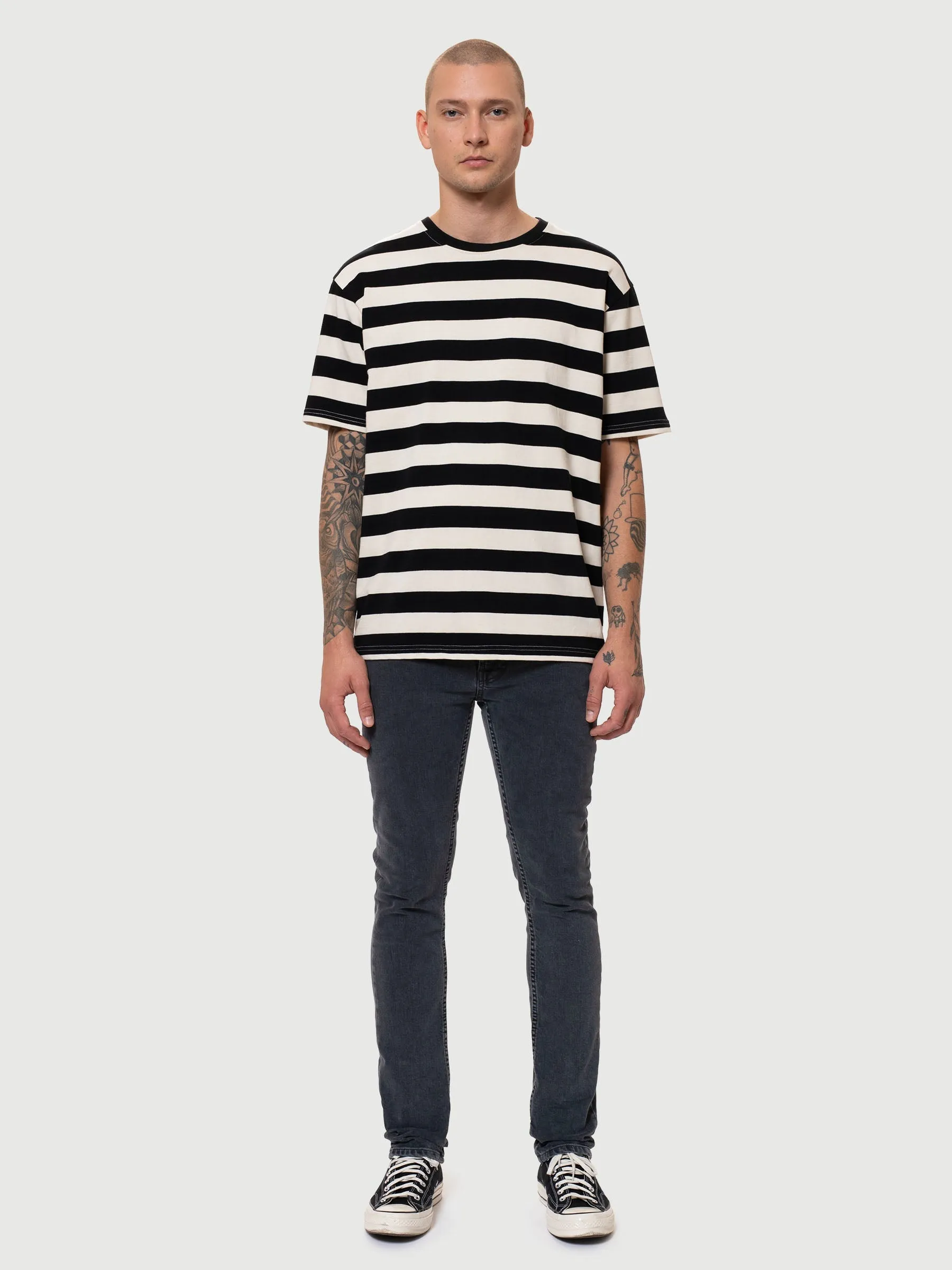 【Nudie Jeans】Uno Block Stripe Offwhite/Navy／經典藍白條紋 色織布短T