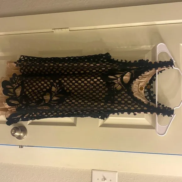 NWOT Free People Crochet Black Mini w/ Nude Slip