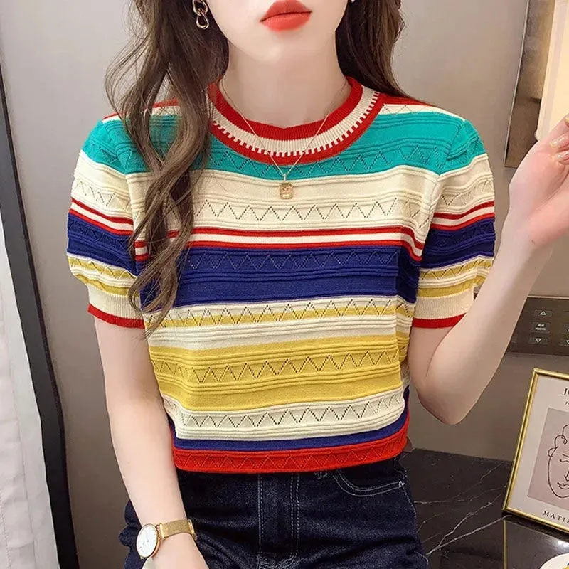 O-Neck Thin Knitted Striped Shirt