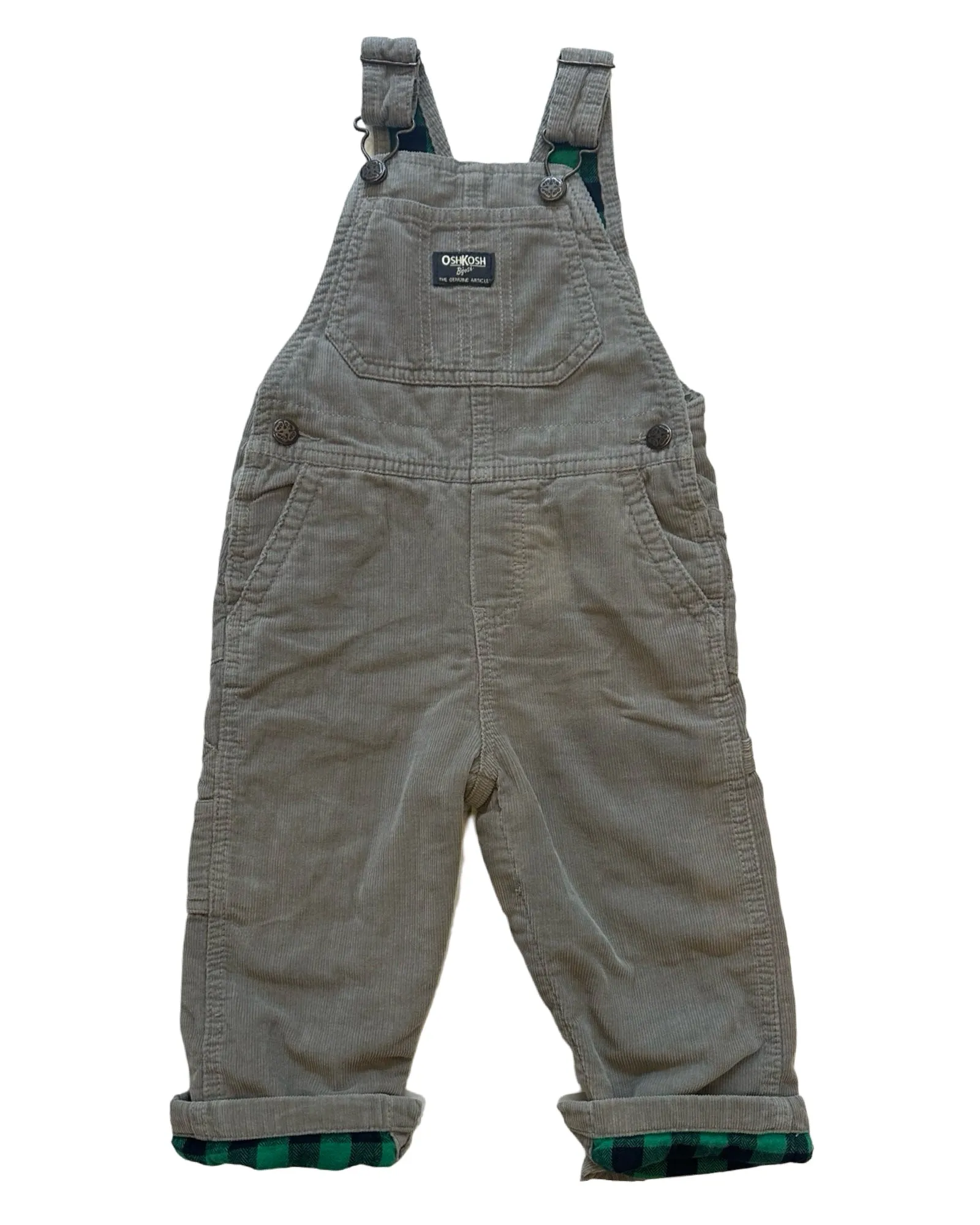 Oshkosh grey cord dungarees with checked lining
