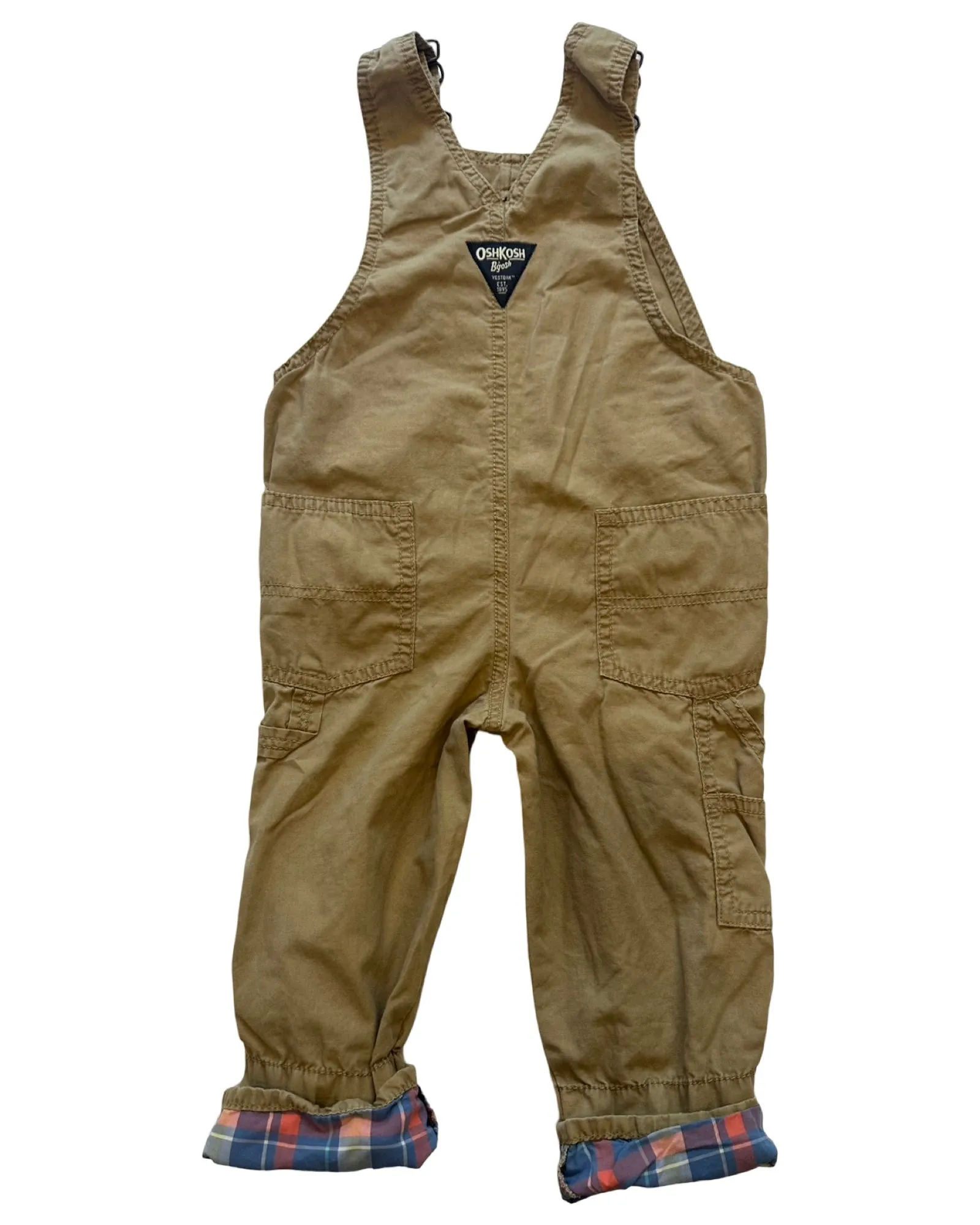 Oshkosh tan dungarees with checked lining