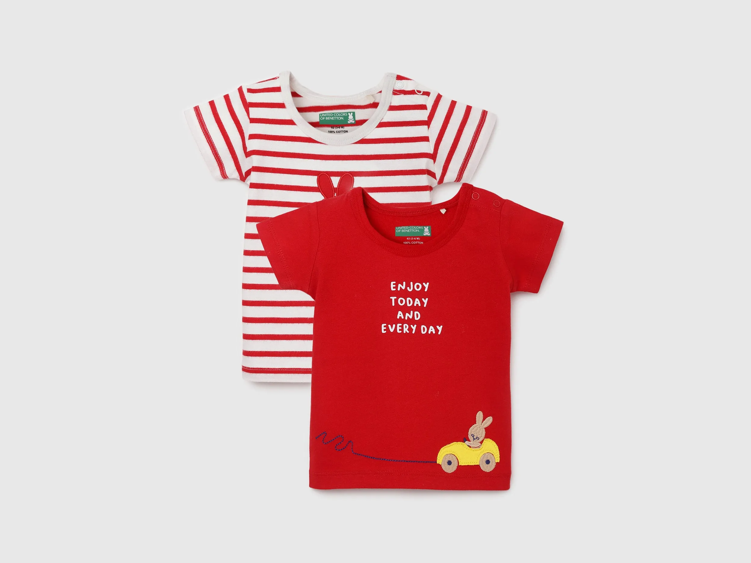 Pack of 2 Regular Fit Round Neck Striped and Printed Baby T-Shirts