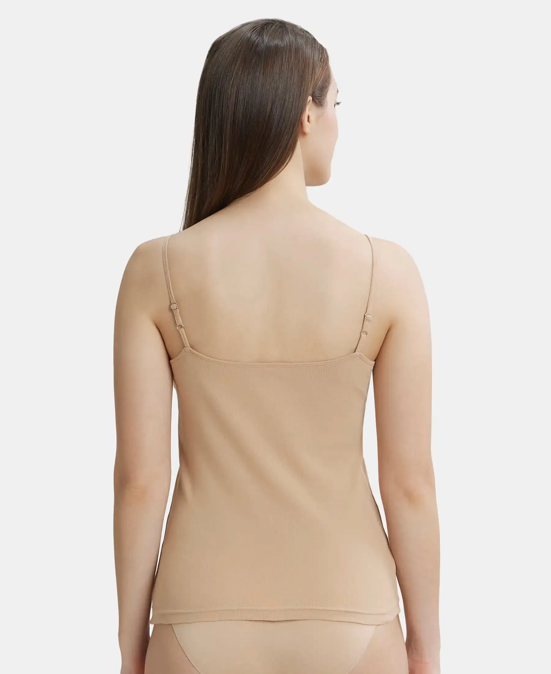 Pack of 2 Super Combed Cotton Rib Camisole with Adjustable Straps and StayFresh Treatment - Black & Light Skin