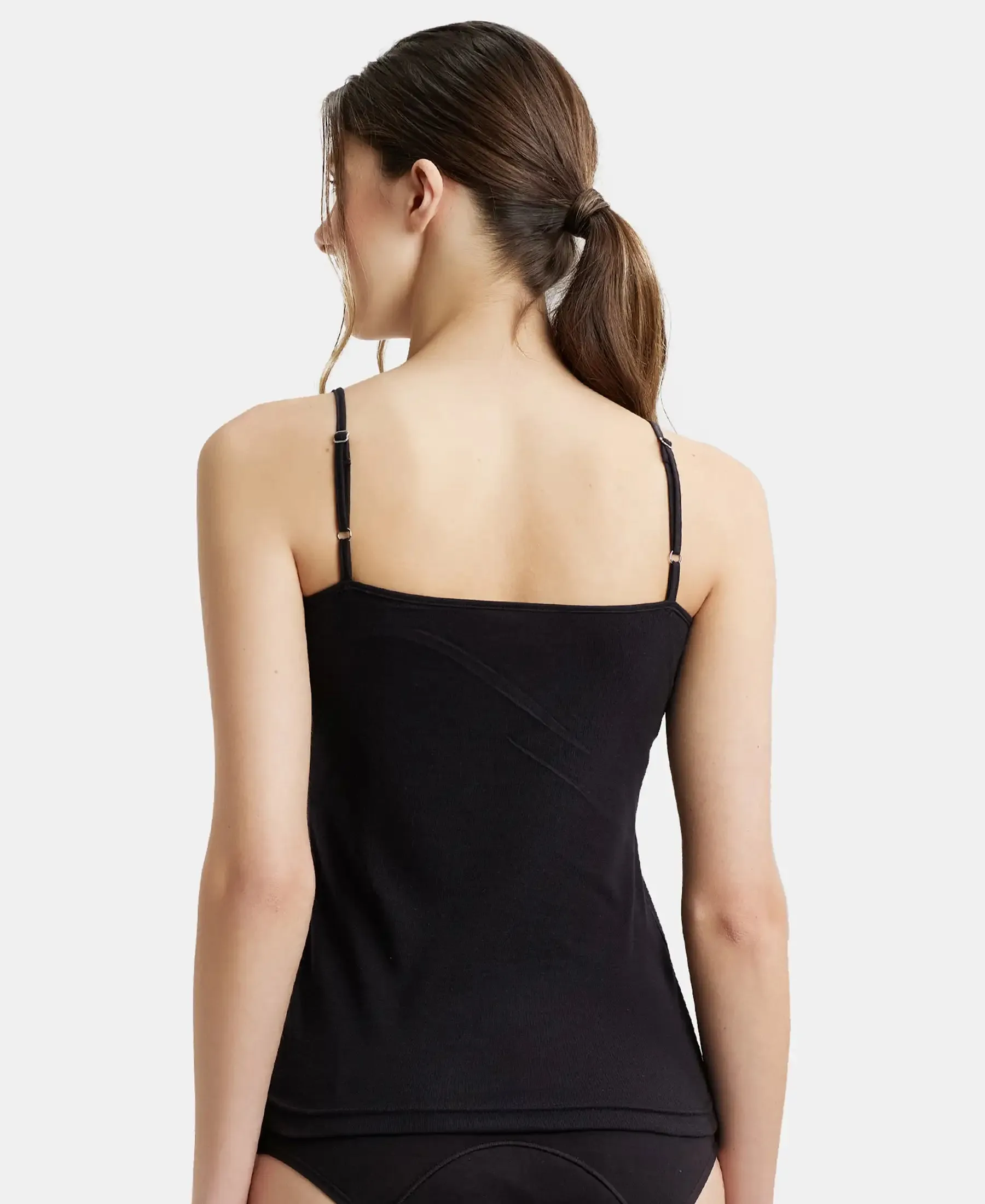 Pack of 2 Super Combed Cotton Rib Camisole with Adjustable Straps and StayFresh Treatment - Black & White