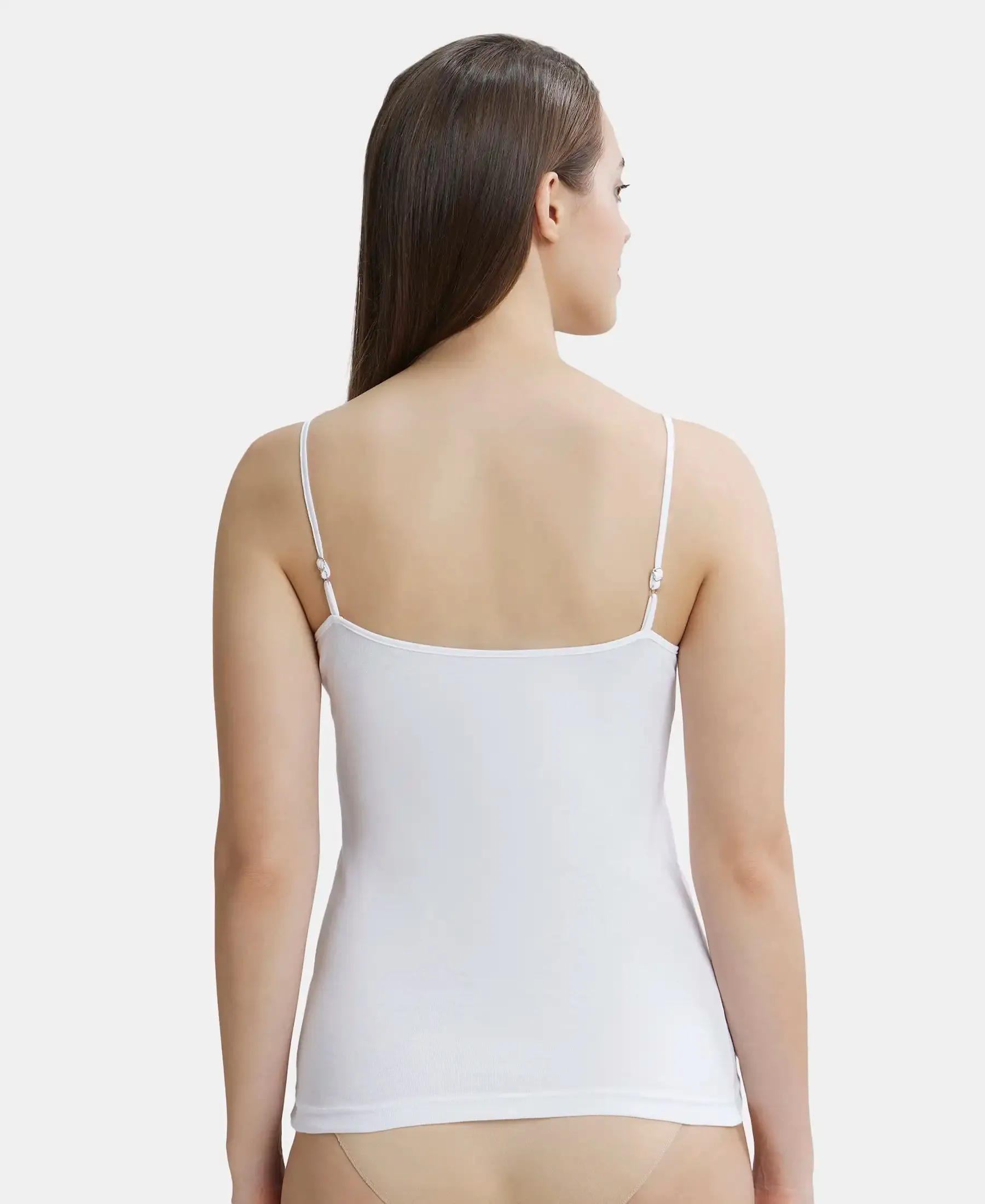 Pack of 2 Super Combed Cotton Rib Camisole with Adjustable Straps and StayFresh Treatment - White & Light Skin