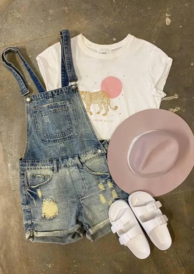 Paper Heart Denim Overalls - Washed Blue