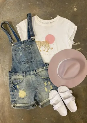 Paper Heart Denim Overalls - Washed Blue