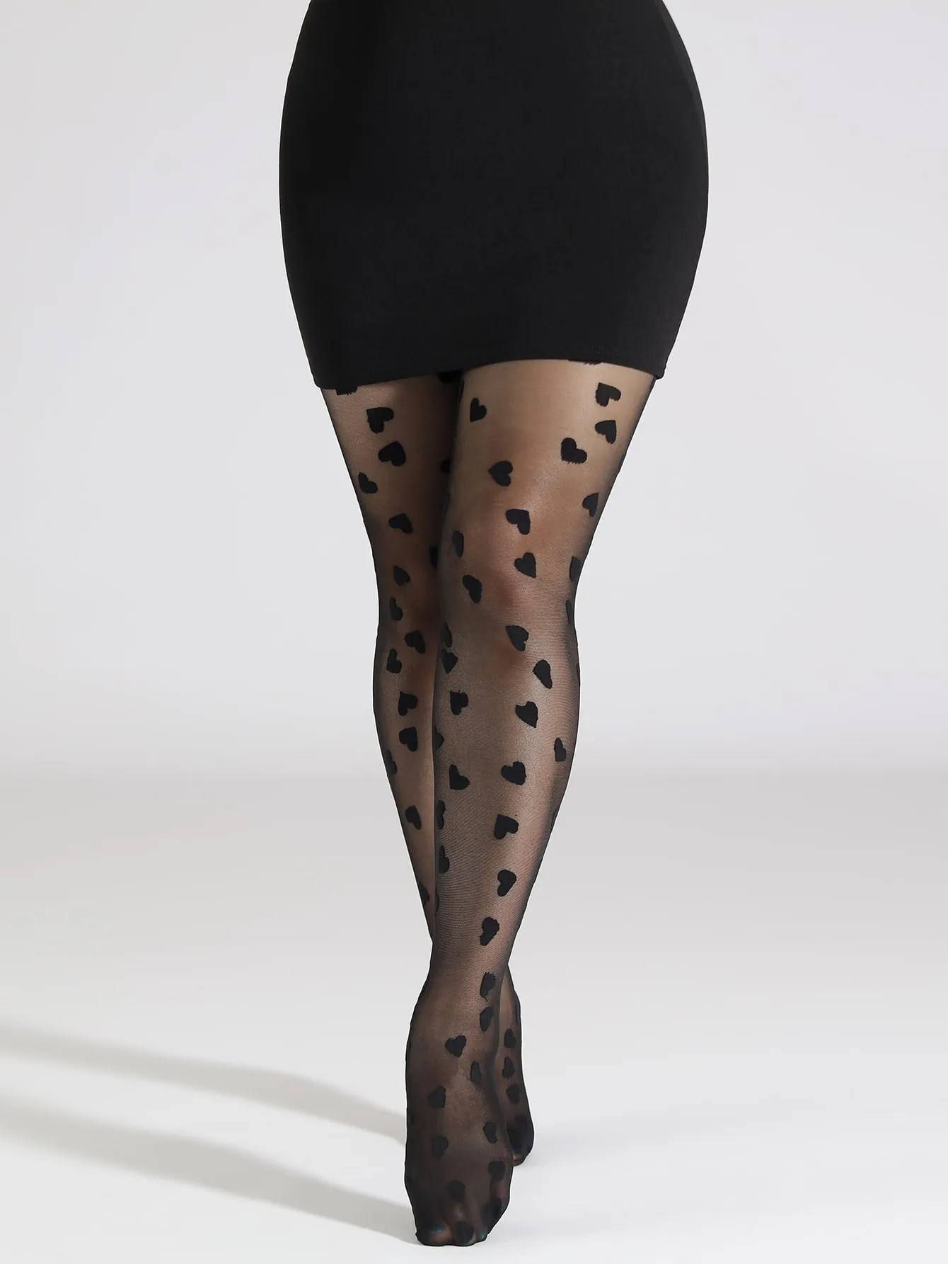 Plus Heart Pattern Tights - Black- FD ⚡
