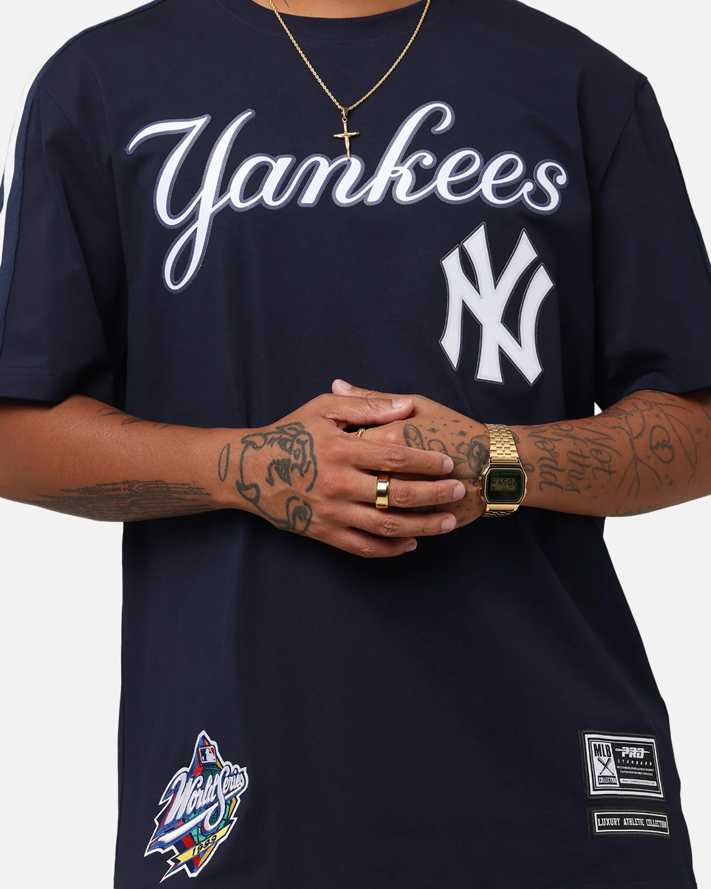 Pro Standard New York Yankees Classic Mesh Striped T-Shirt Midnight Navy
