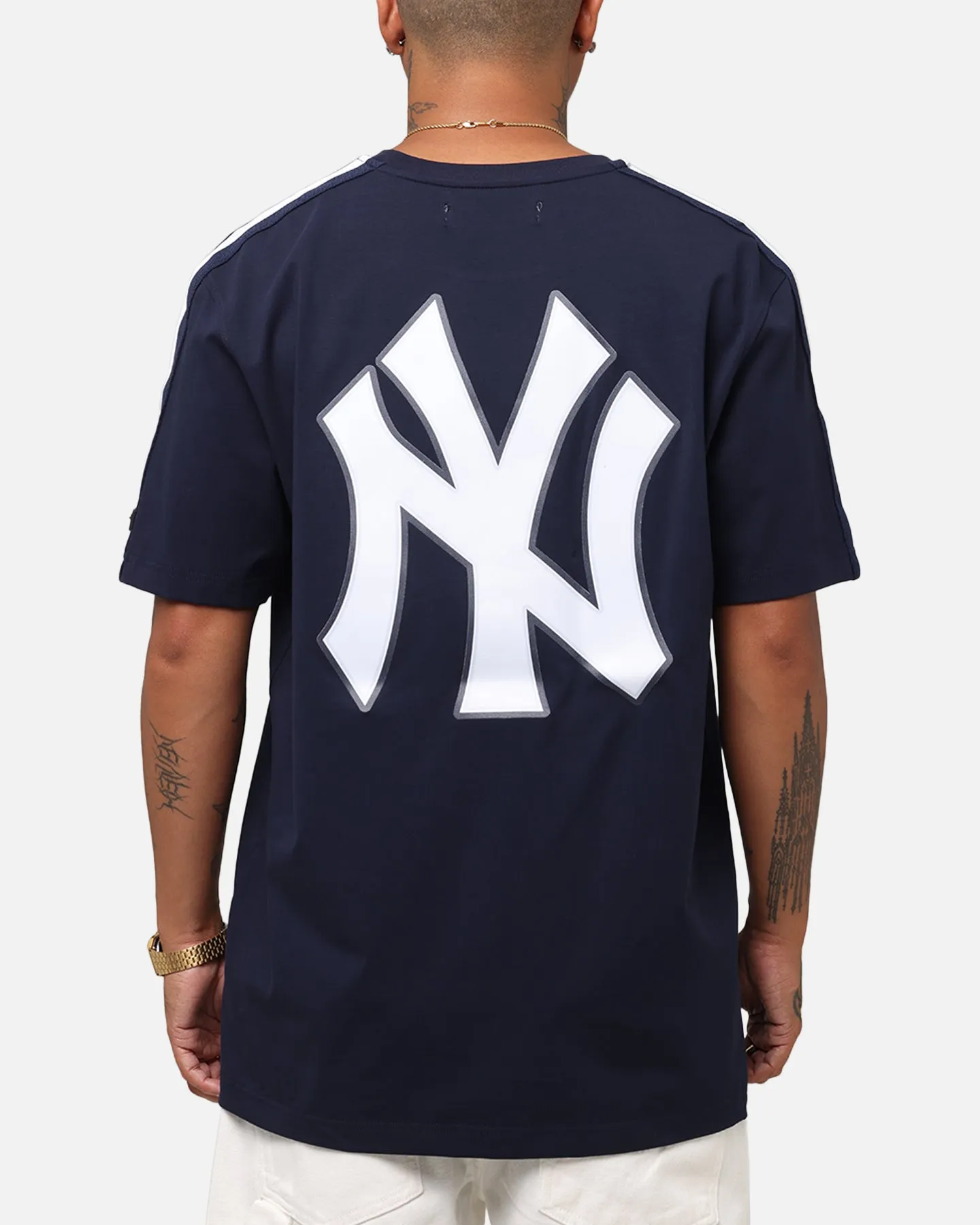 Pro Standard New York Yankees Classic Mesh Striped T-Shirt Midnight Navy
