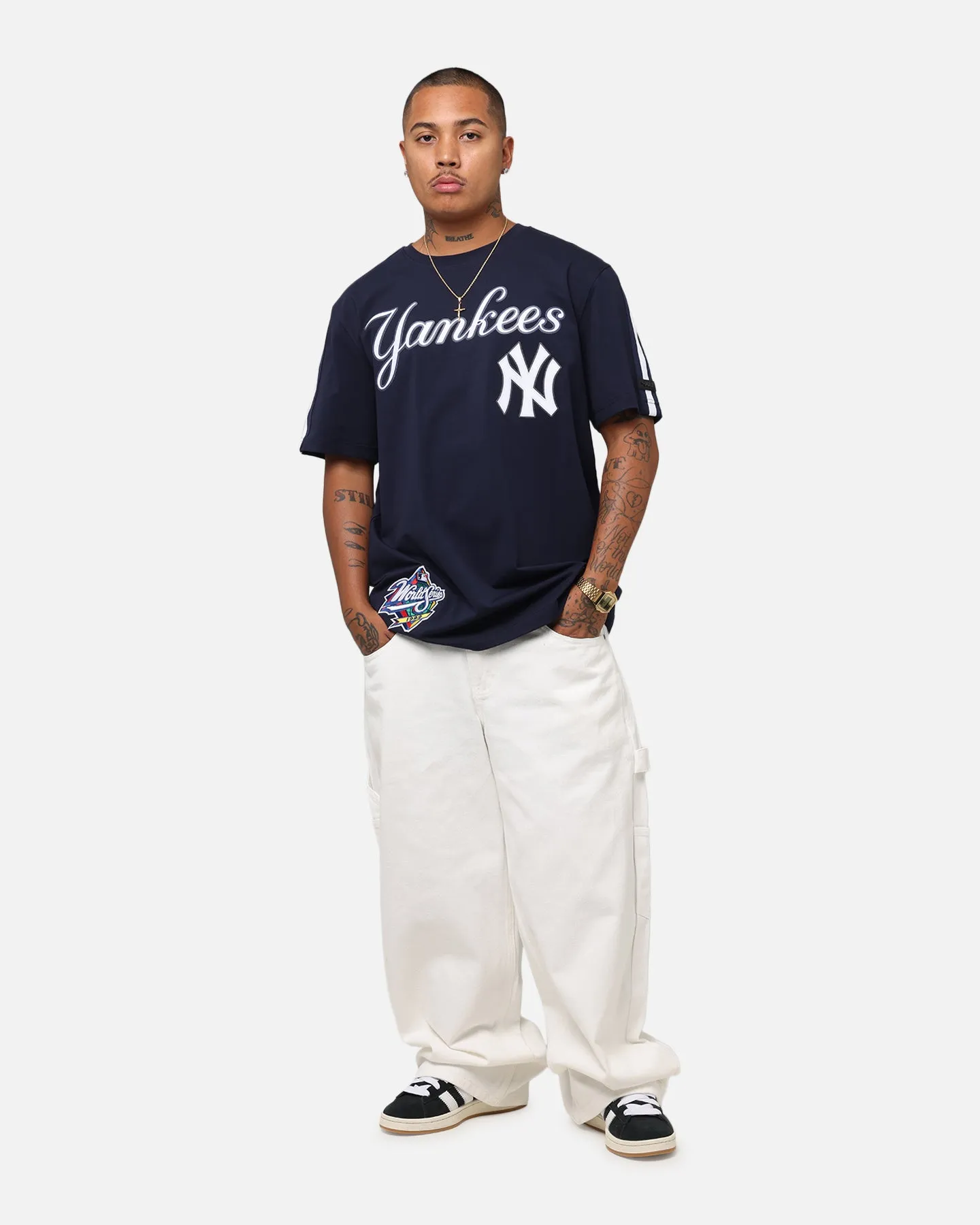 Pro Standard New York Yankees Classic Mesh Striped T-Shirt Midnight Navy