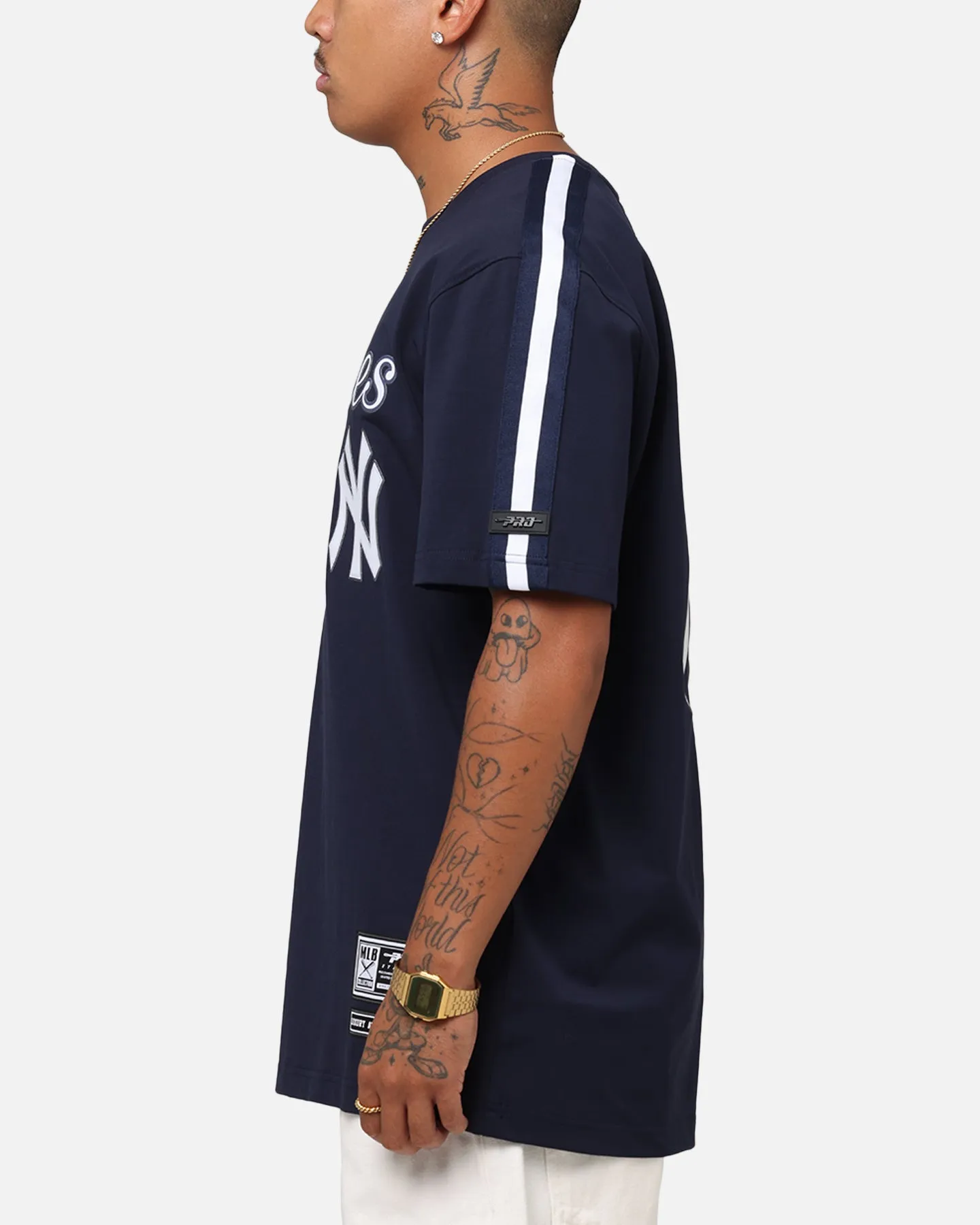 Pro Standard New York Yankees Classic Mesh Striped T-Shirt Midnight Navy