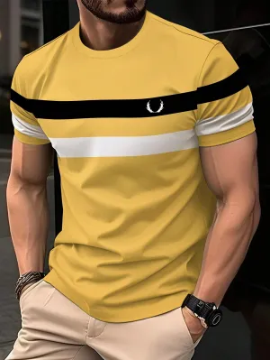 QA Homme Men's Colorblock Short Sleeve Round Neck T-Shirt
