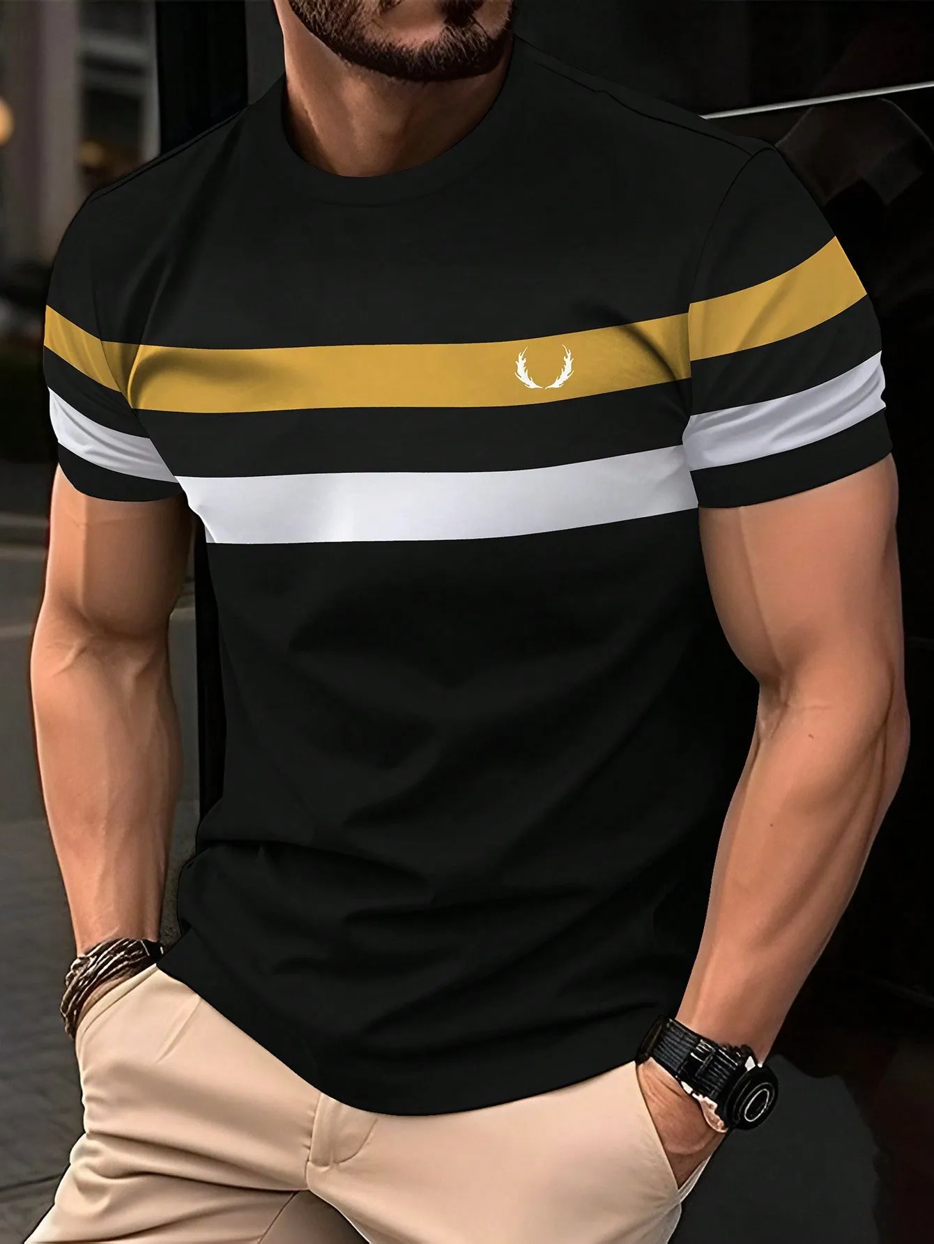 QA Homme Men's Colorblock Short Sleeve Round Neck T-Shirt