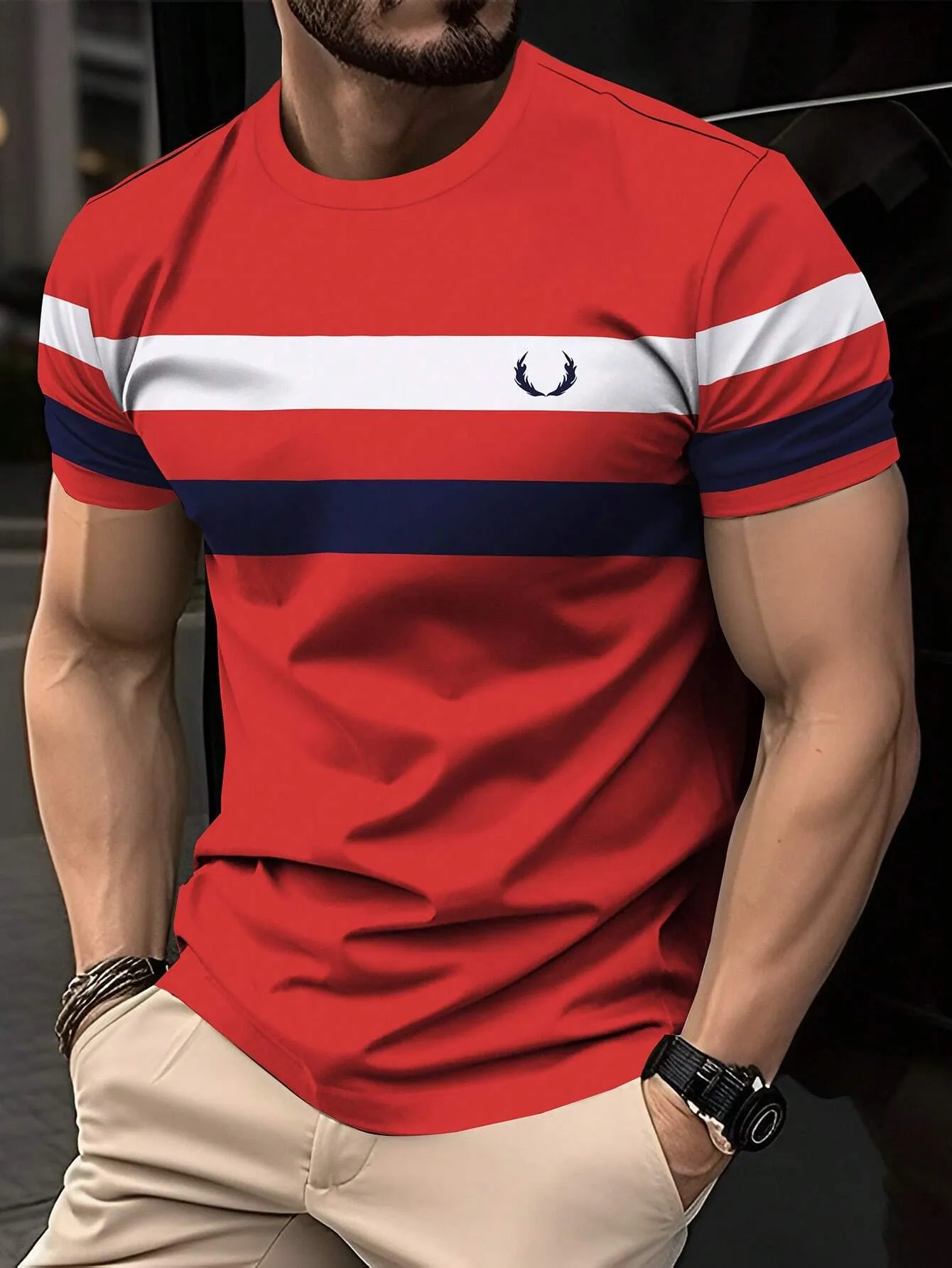 QA Homme Men's Colorblock Short Sleeve Round Neck T-Shirt