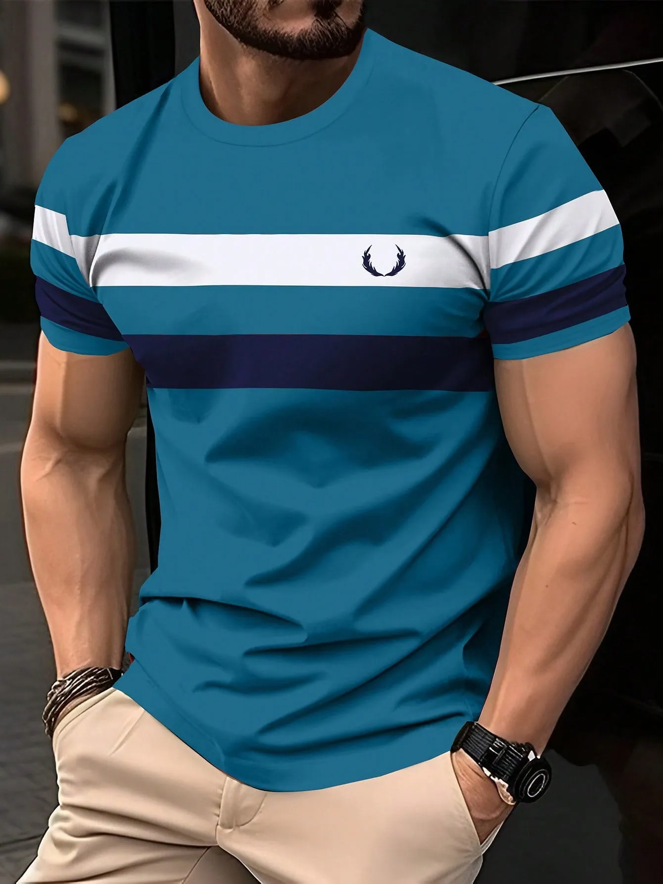 QA Homme Men's Colorblock Short Sleeve Round Neck T-Shirt