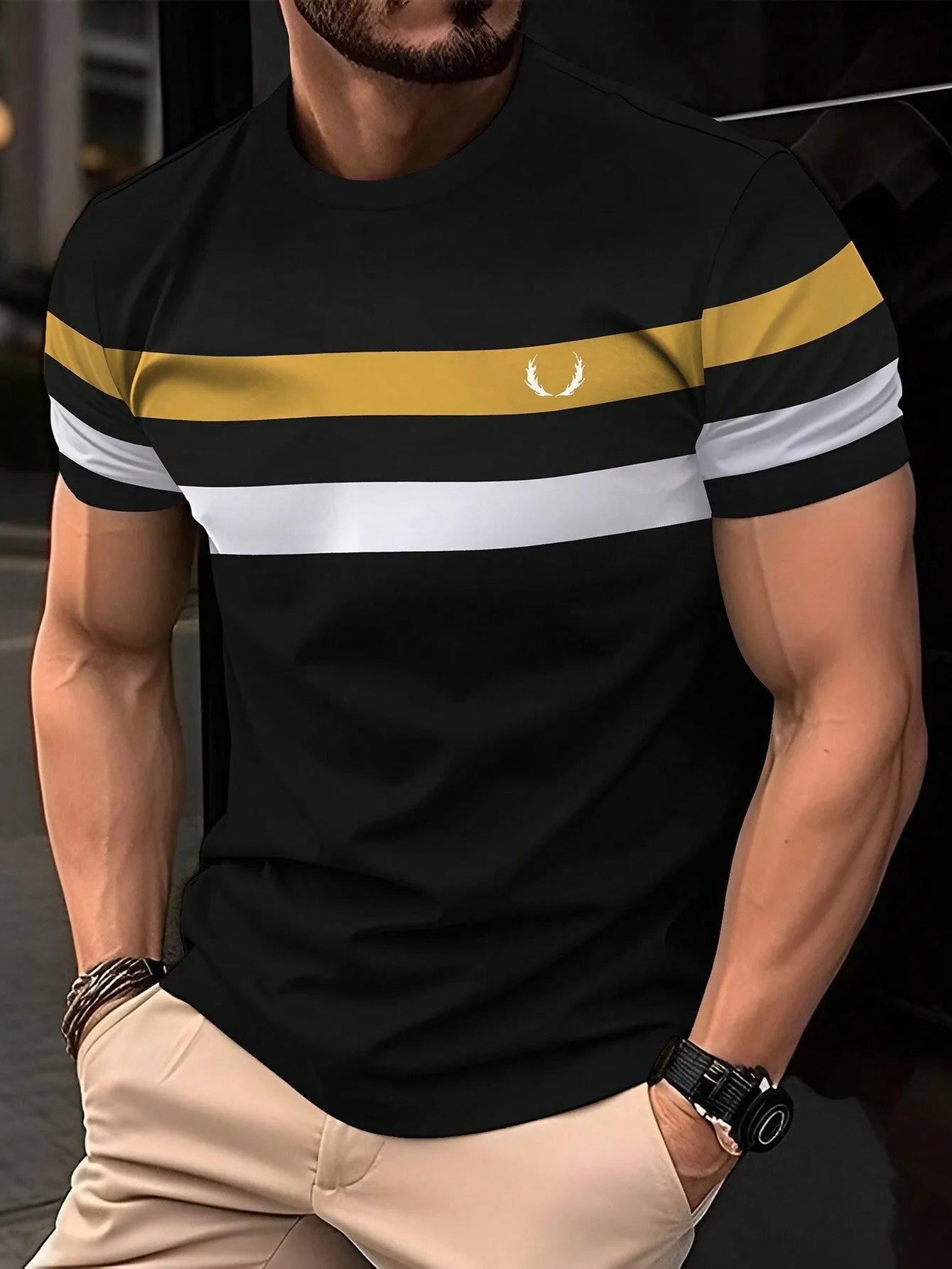 QA Homme Men's Colorblock Short Sleeve Round Neck T-Shirt
