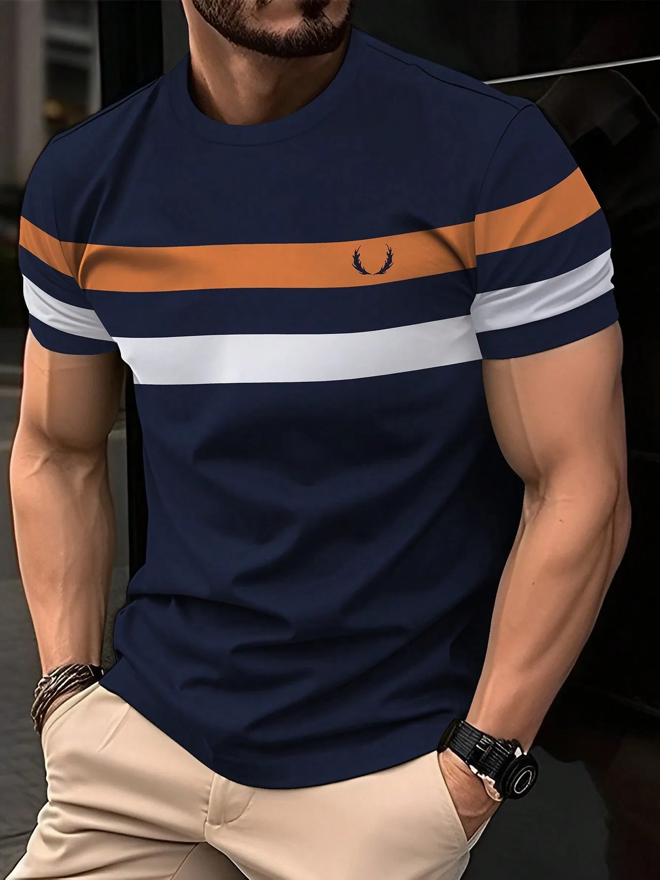 QA Homme Men's Colorblock Short Sleeve Round Neck T-Shirt