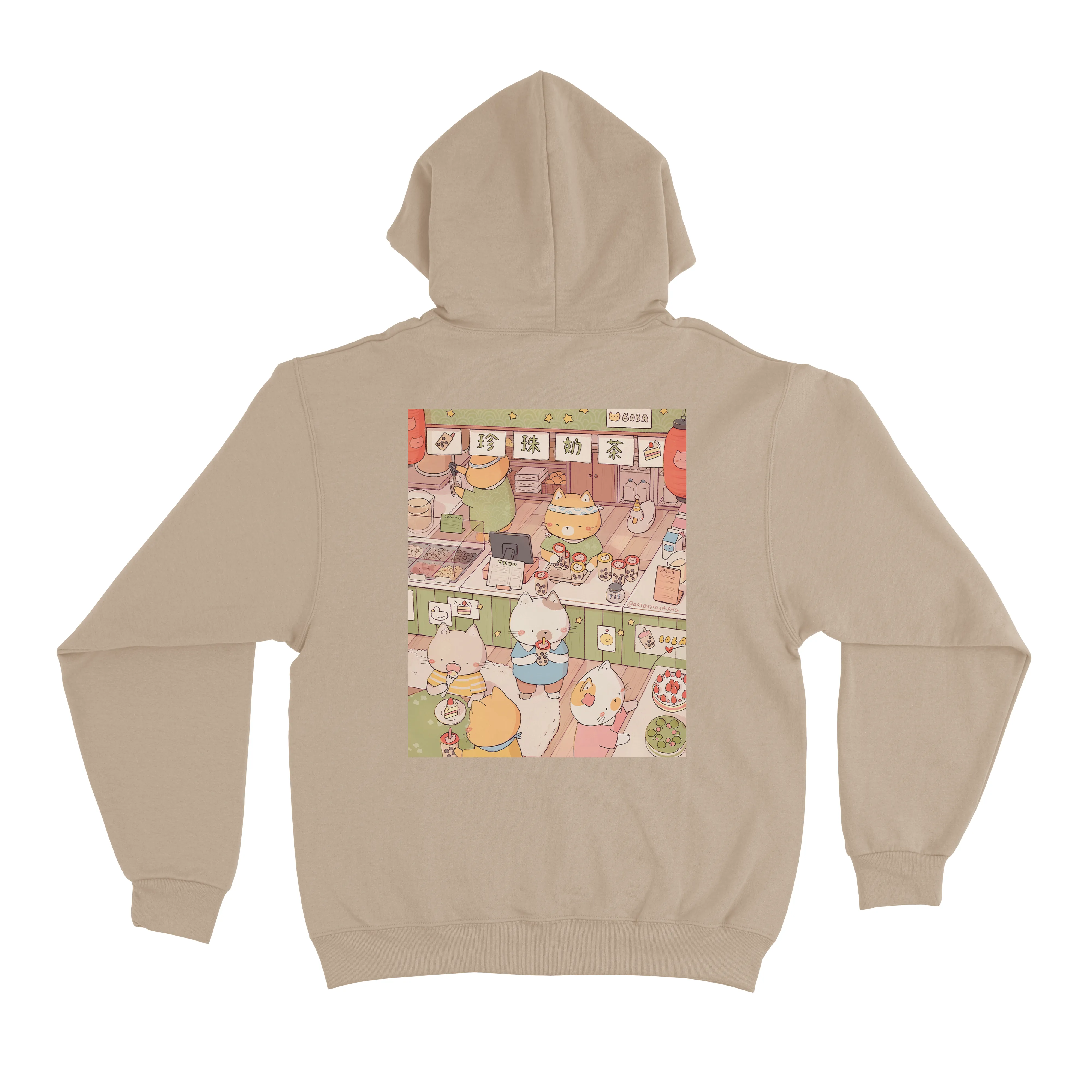 "Boba cats" Basic Hoodie White/Beige