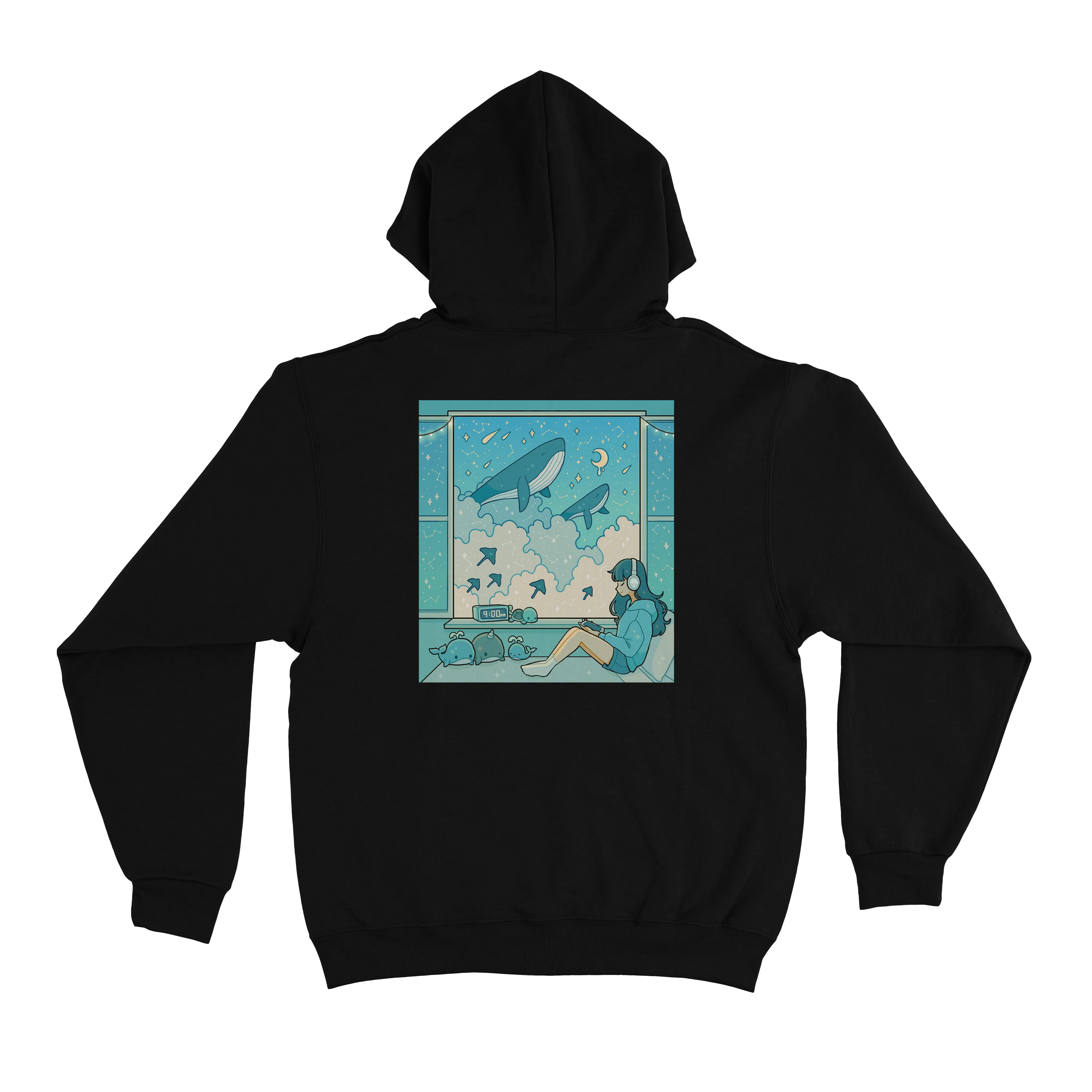 "Whale Window" Basic Hoodie White/Black
