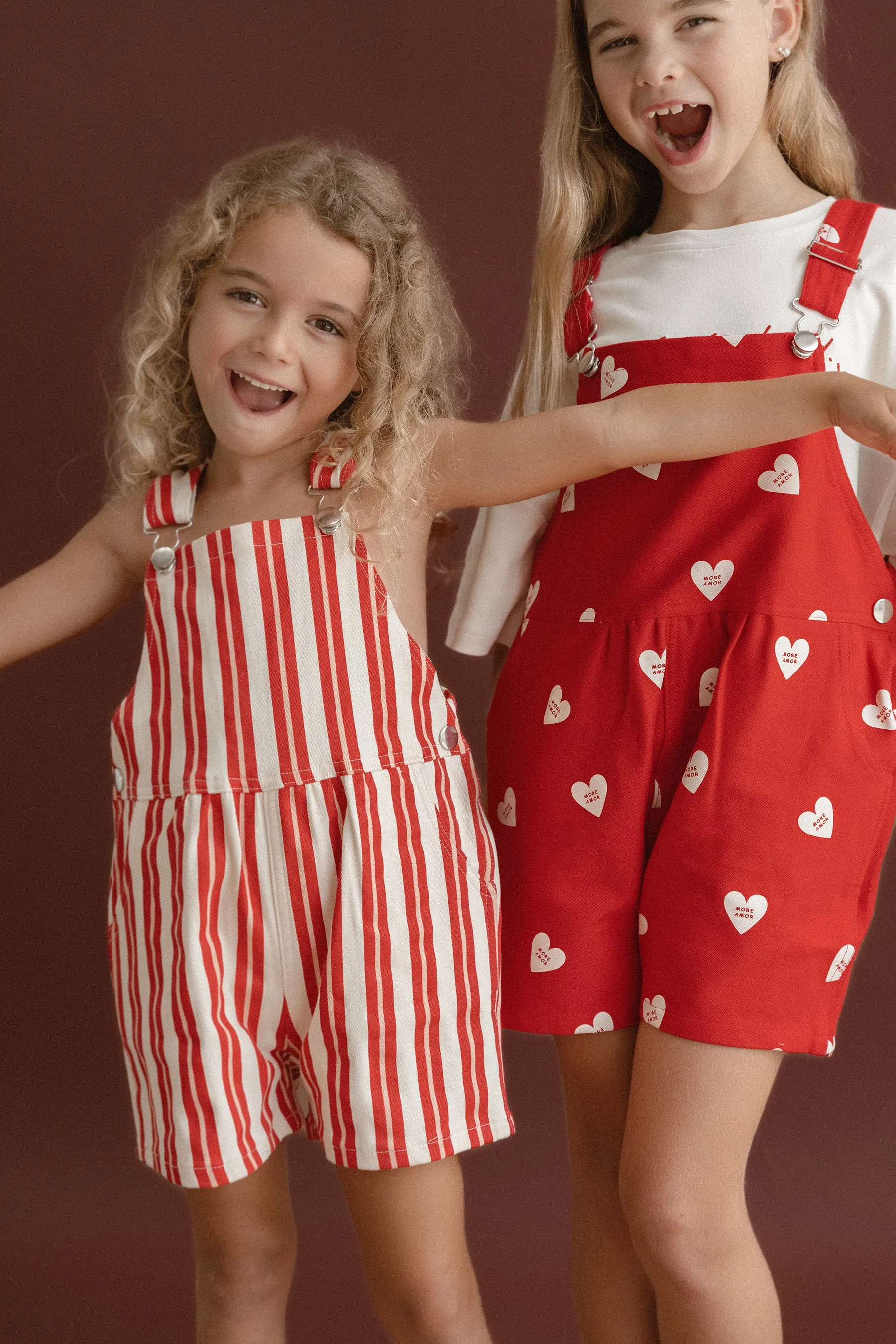 Red/Pink Stripe Denim Overalls