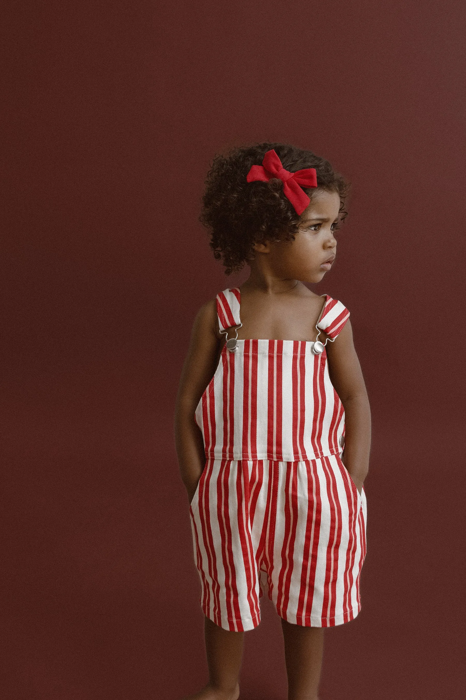 Red/Pink Stripe Denim Overalls