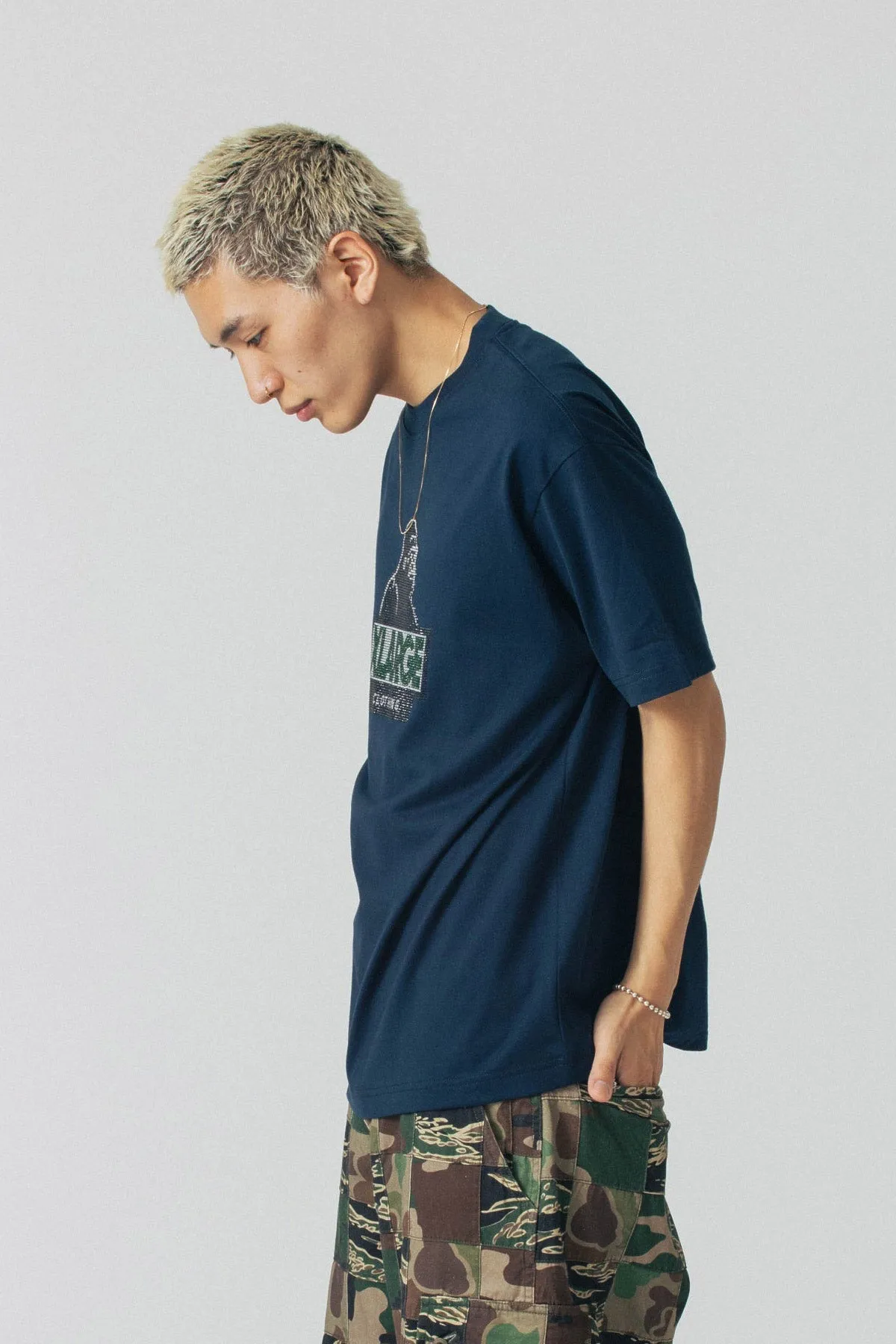 RHINESTONE SLANTED OG TEE -  NAVY