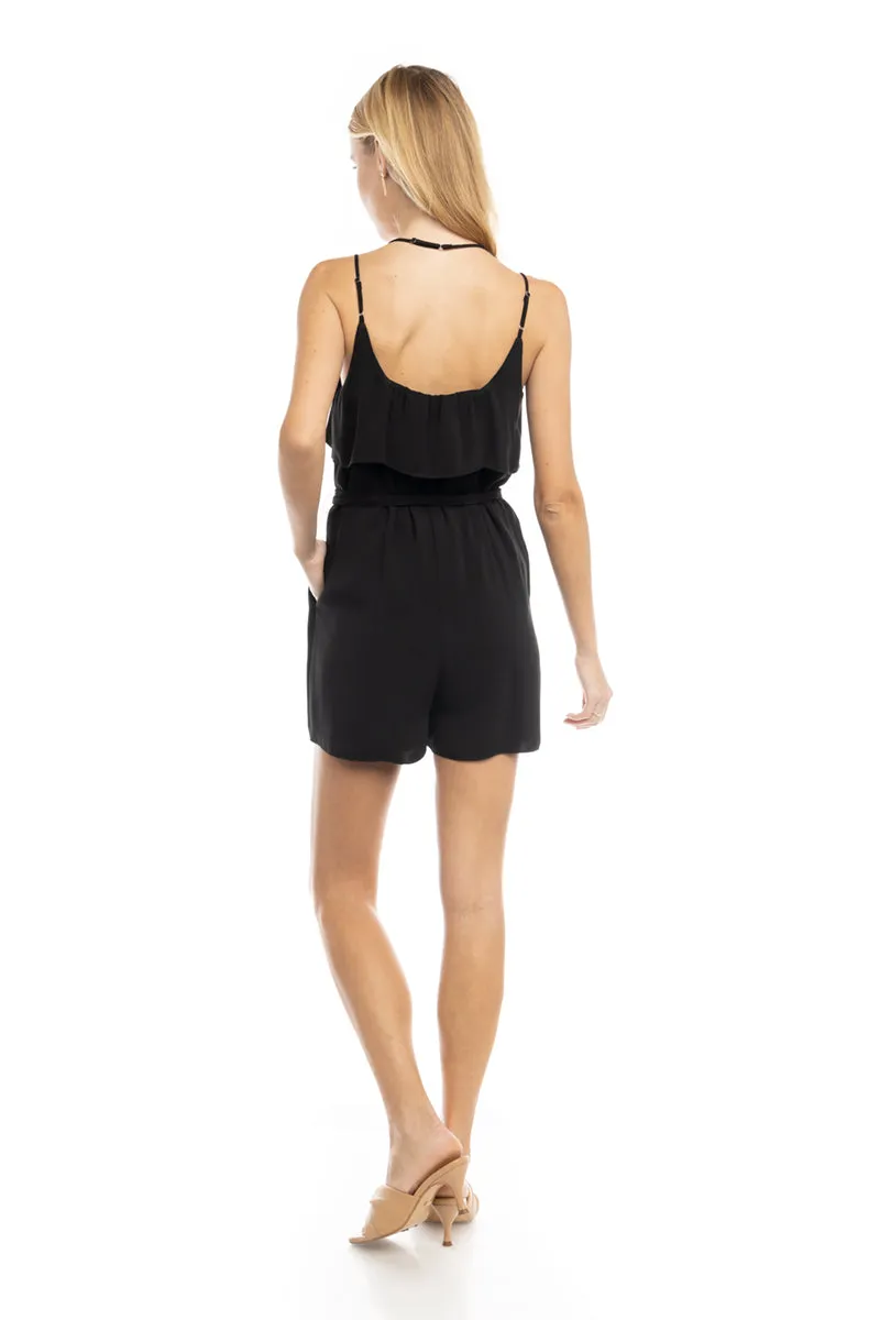 Ruffle Layered Waist Belted Romper