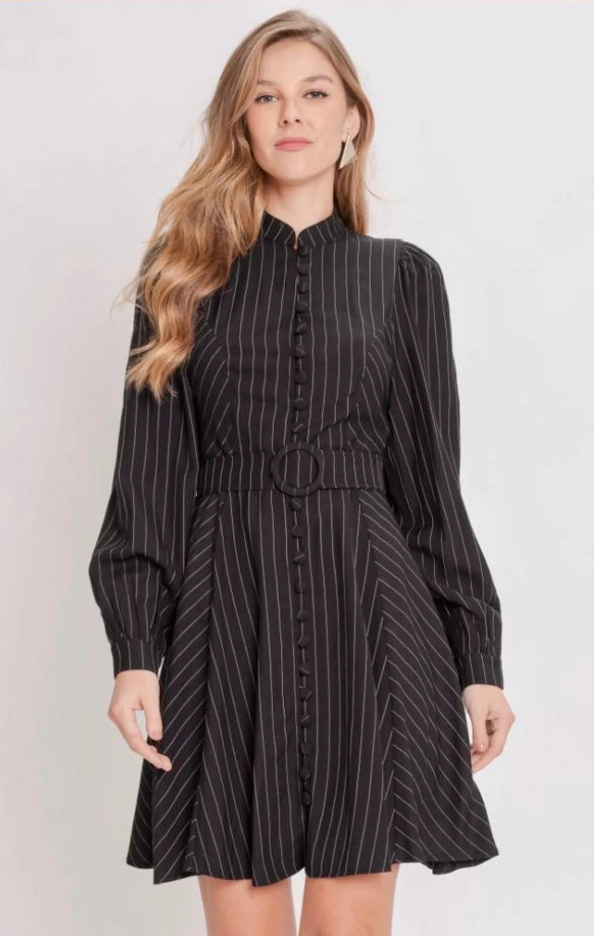 RUTH LONG SLEEVE PINSTRIPE MINI DRESS