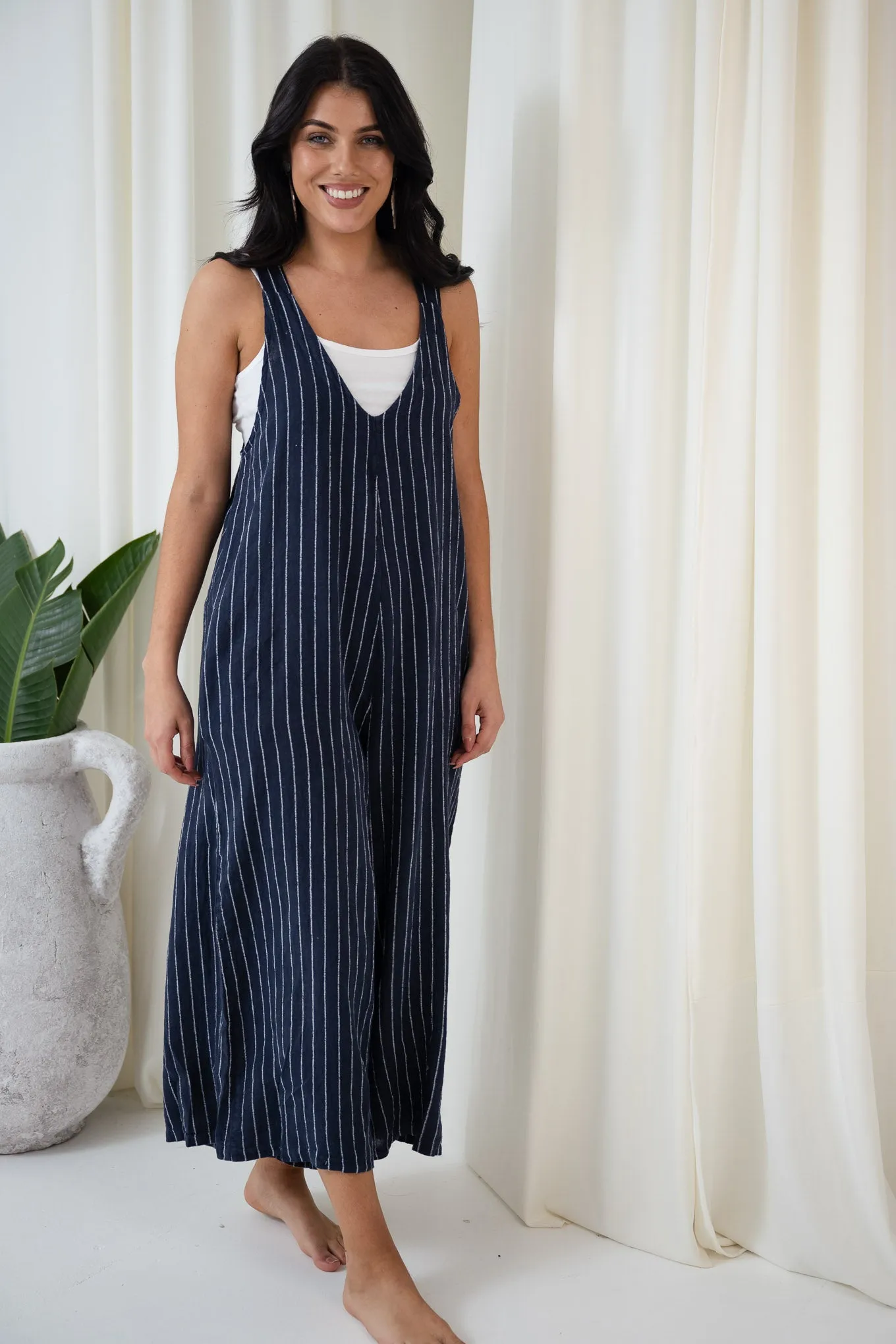 Salvatore Pinstripe Overalls | Navy