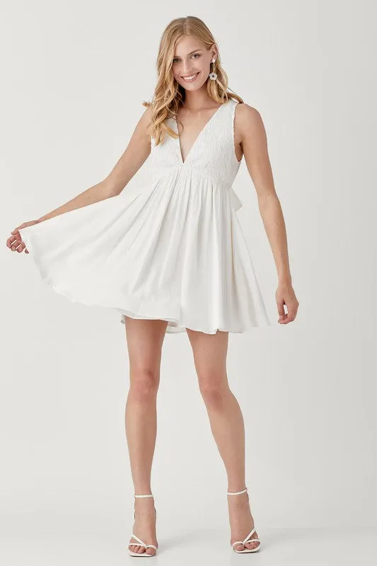 SHAWNA SMOCK SLEEVELESS MINI DRESS