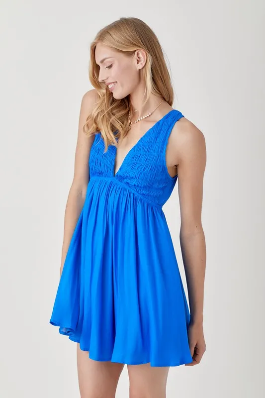 SHAWNA SMOCK SLEEVELESS MINI DRESS