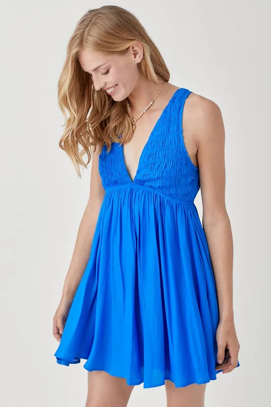 SHAWNA SMOCK SLEEVELESS MINI DRESS