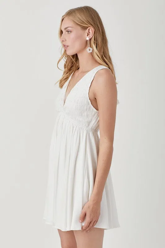 SHAWNA SMOCK SLEEVELESS MINI DRESS