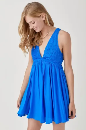 SHAWNA SMOCK SLEEVELESS MINI DRESS