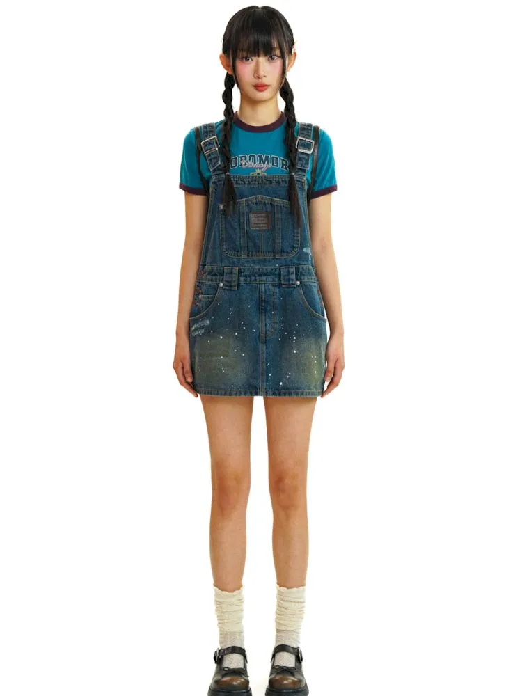short denim overalls dress