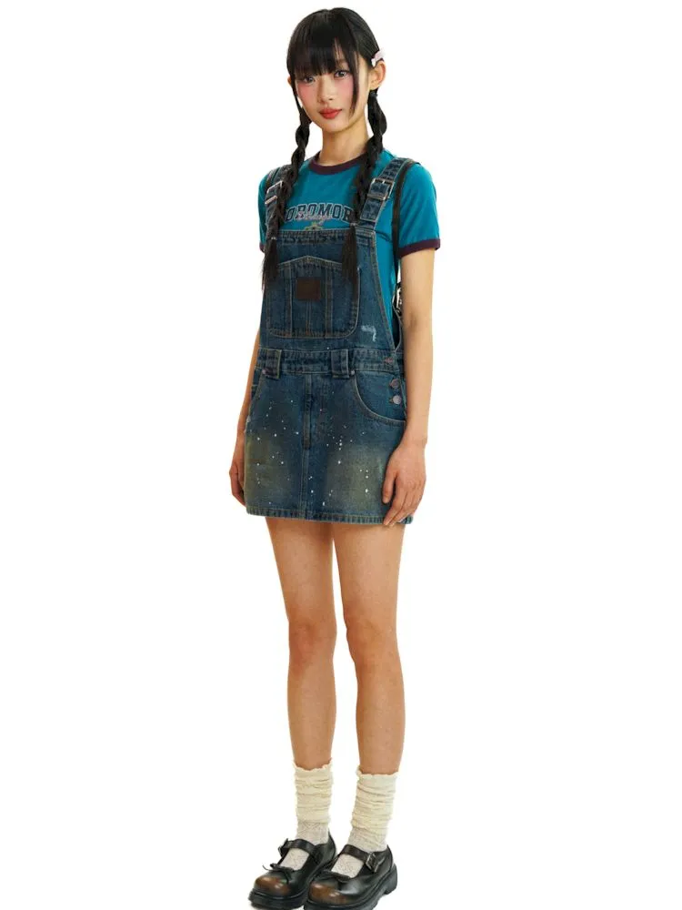 short denim overalls dress