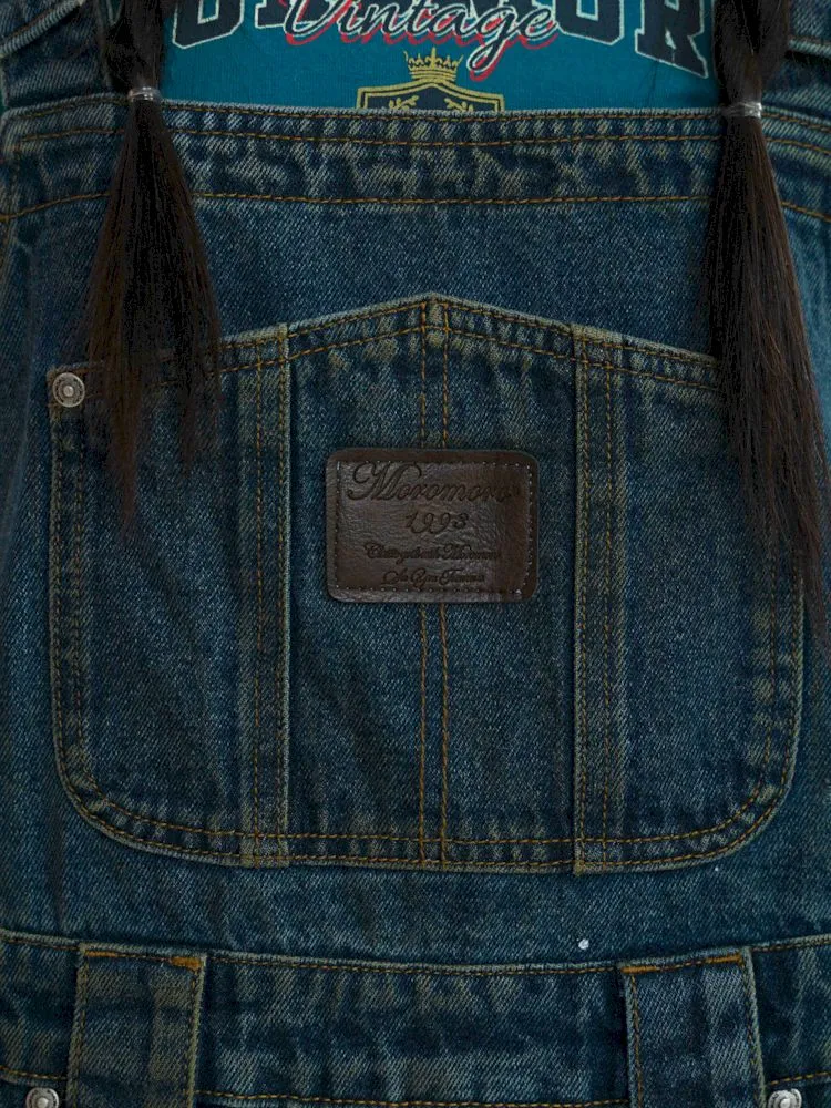 short denim overalls dress