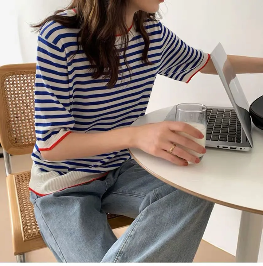 Short Sleeve Blue Stripes Shirts